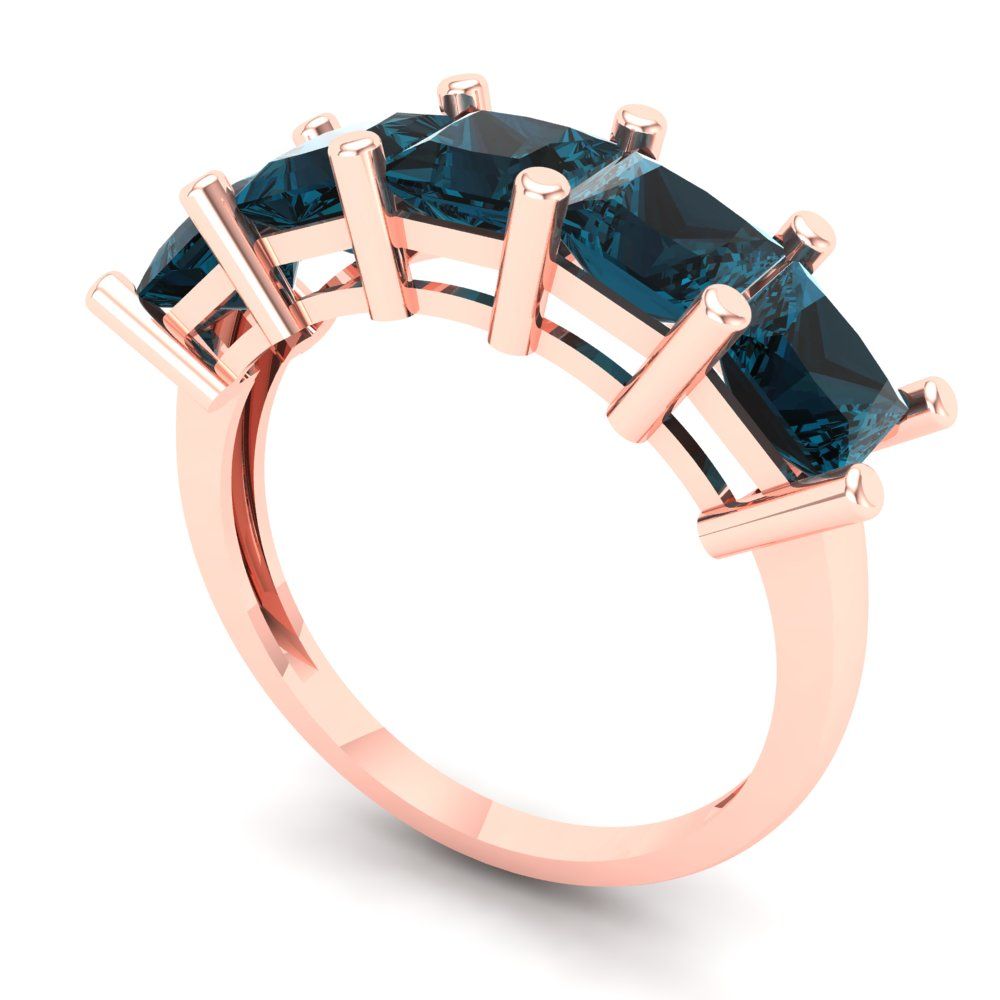 2.5 cttw Natural London Blue Topaz Princess Cut Rose Gold Eternity Wedding Band