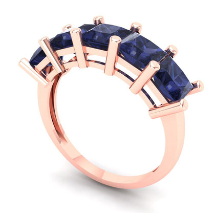2.5 cttw Simulated Blue Sapphire Princess Cut Rose Gold Eternity Wedding Band