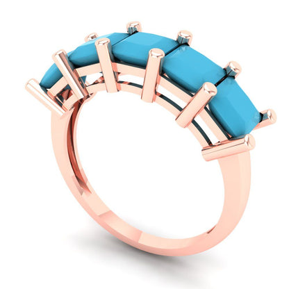 2.5 cttw Simulated Turquoise Princess Cut Rose Gold Eternity Wedding Band