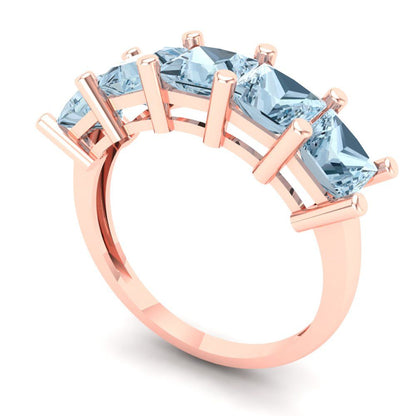 2.5 cttw Simulated Blue Diamond Princess Cut Rose Gold Eternity Wedding Band