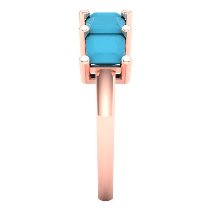2.5 cttw Simulated Turquoise Princess Cut Rose Gold Eternity Wedding Band