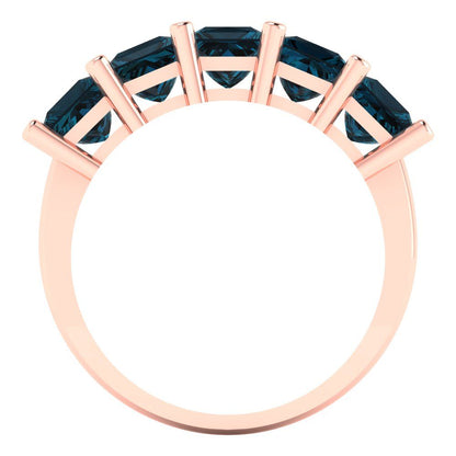 2.5 cttw Natural London Blue Topaz Princess Cut Rose Gold Eternity Wedding Band