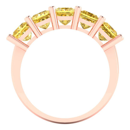2.5 cttw Simulated Yellow Diamond Princess Cut Rose Gold Eternity Wedding Band