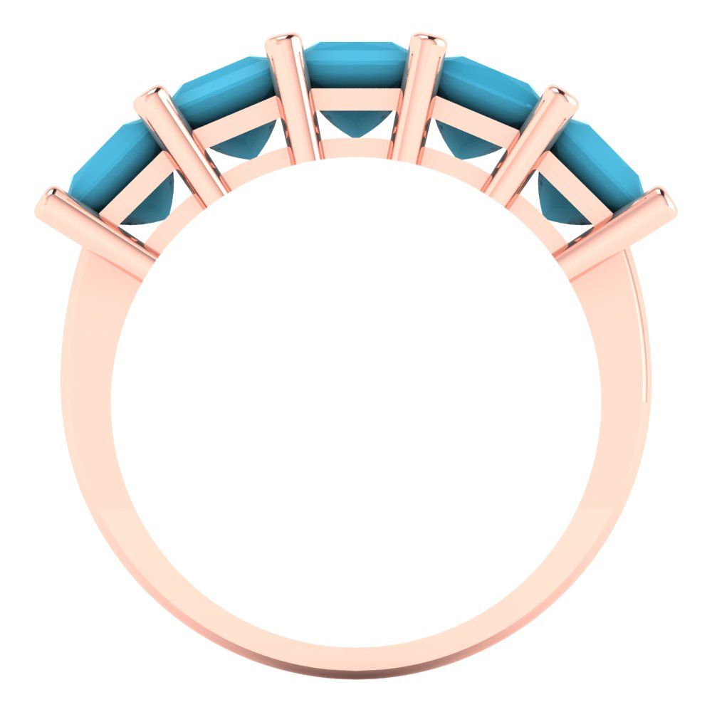 2.5 cttw Simulated Turquoise Princess Cut Rose Gold Eternity Wedding Band
