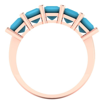 2.5 cttw Simulated Turquoise Princess Cut Rose Gold Eternity Wedding Band