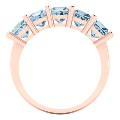 2.5 cttw Natural Aquamarine Princess Cut Rose Gold Eternity Wedding Band