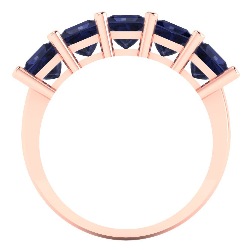 2.5 cttw Simulated Blue Sapphire Princess Cut Rose Gold Eternity Wedding Band
