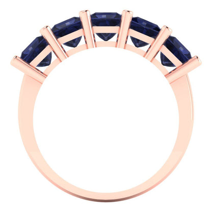 2.5 cttw Simulated Blue Sapphire Princess Cut Rose Gold Eternity Wedding Band