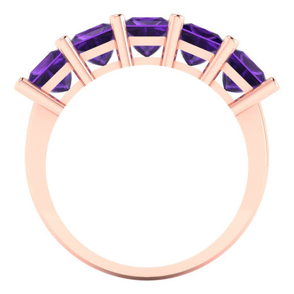 2.5 cttw Natural Amethyst Princess Cut Rose Gold Eternity Wedding Band