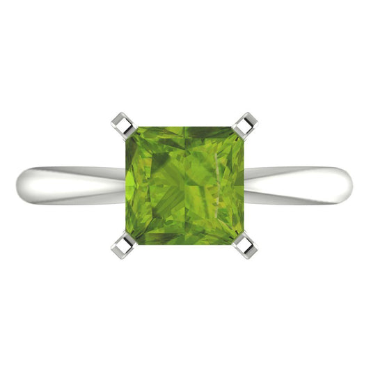2 cttw Natural Peridot Solitaire  Engagement Ring - Solid White Gold (VVS1, Princess Cut,7.0mm)