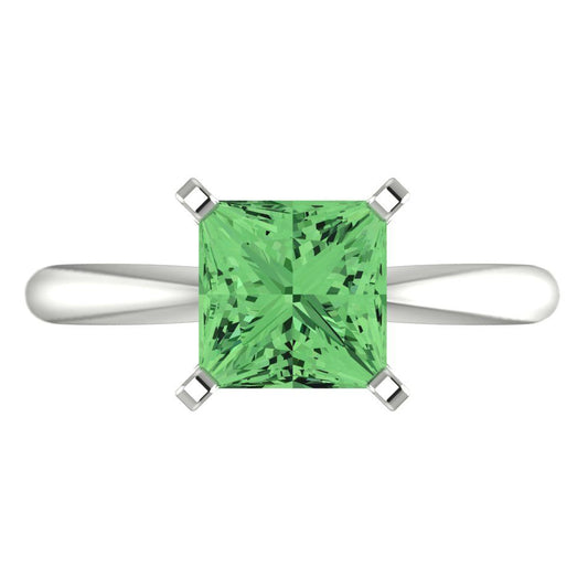 2 cttw Zirconia Simulated Green Diamond Solitaire  Engagement Ring - Solid White Gold (VVS1, Princess Cut,7.0mm)