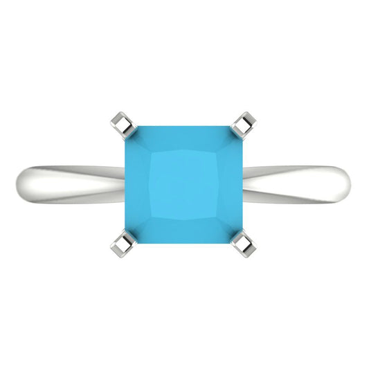 2 cttw Simulated Turquoise Solitaire  Engagement Ring - Solid White Gold (VVS1, Princess Cut,7.0mm)