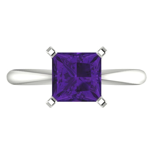 2 cttw Natural Amethyst Solitaire  Engagement Ring - Solid White Gold (VVS1, Princess Cut,7.0mm)