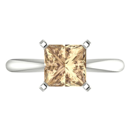 2 cttw Yellow Moissanite Solitaire  Engagement Ring - Solid White Gold (VVS1, Princess Cut,7.0mm)