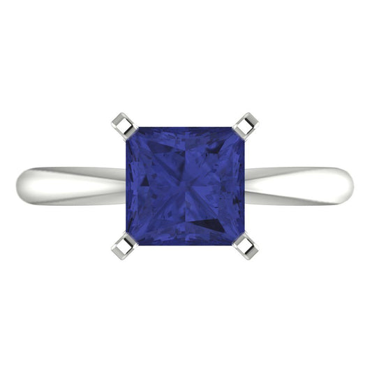 2 cttw Simulated Tanzanite Solitaire  Engagement Ring - Solid White Gold (VVS1, Princess Cut,7.0mm)