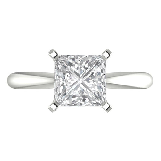 2 cttw White Sapphire Solitaire  Engagement Ring - Solid White Gold (VVS1, Princess Cut,7.0mm)