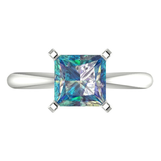 2 cttw Blue Moissanite Solitaire  Engagement Ring - Solid White Gold (VVS1, Princess Cut,7.0mm)