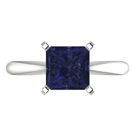 2 cttw Simulated Blue Sapphire Solitaire  Engagement Ring - Solid White Gold (VVS1, Princess Cut,7.0mm)