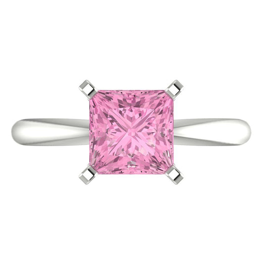 2 cttw Zirconia Simulated Pink Diamond Solitaire  Engagement Ring - Solid White Gold (VVS1, Princess Cut,7.0mm)
