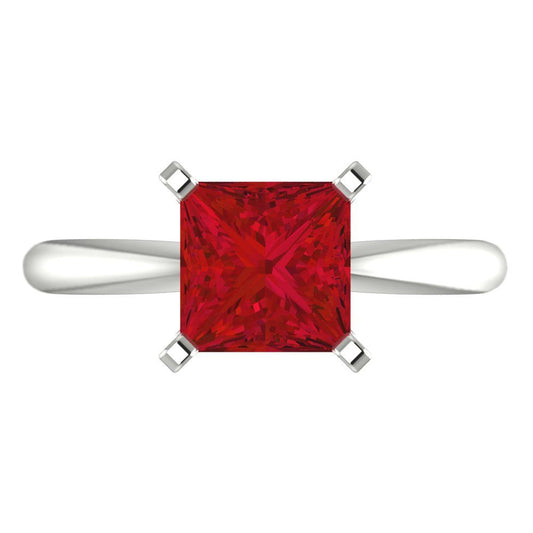 2 cttw Simulated Pink Tourmaline Solitaire  Engagement Ring - Solid White Gold (VVS1, Princess Cut,7.0mm)