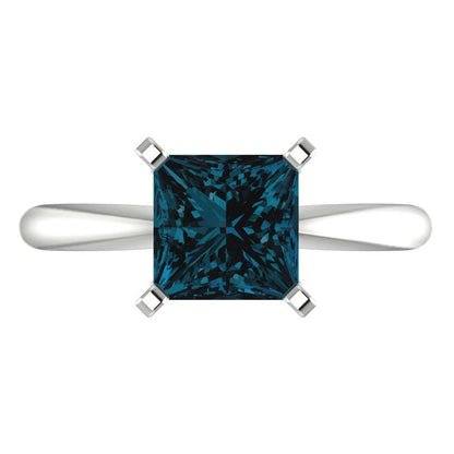 2 cttw Natural London Blue Topaz Solitaire  Engagement Ring - Solid Gold (Princess Cut,7.0mm)