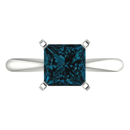2 cttw Natural London Blue Topaz Solitaire  Engagement Ring - Solid White Gold (VVS1, Princess Cut,7.0mm)