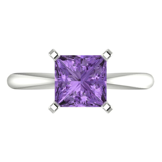 2 cttw Simulated Alexandrite Solitaire  Engagement Ring - Solid White Gold (VVS1, Princess Cut,7.0mm)