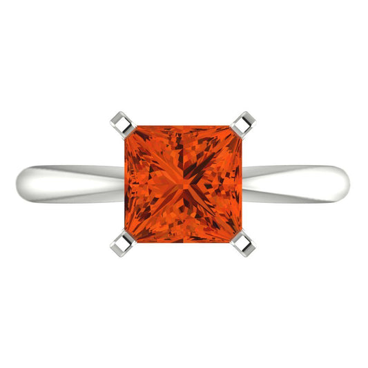 2 cttw Zirconia Simulated Red Diamond Solitaire  Engagement Ring - Solid White Gold (VVS1, Princess Cut,7.0mm)