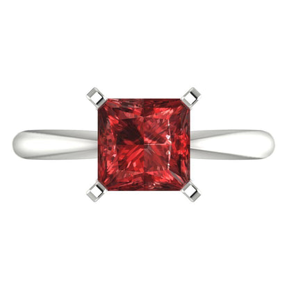 2 cttw Natural Garnet Solitaire  Engagement Ring - Solid Gold (Princess Cut,7.0mm)