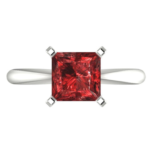 2 cttw Natural Garnet Solitaire  Engagement Ring - Solid White Gold (VVS1, Princess Cut,7.0mm)