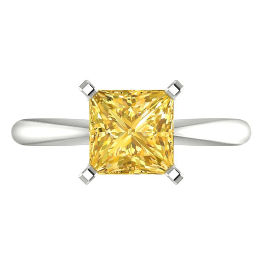 2 cttw Zirconia Simulated Yellow Diamond Solitaire  Engagement Ring - Solid White Gold (VVS1, Princess Cut,7.0mm)