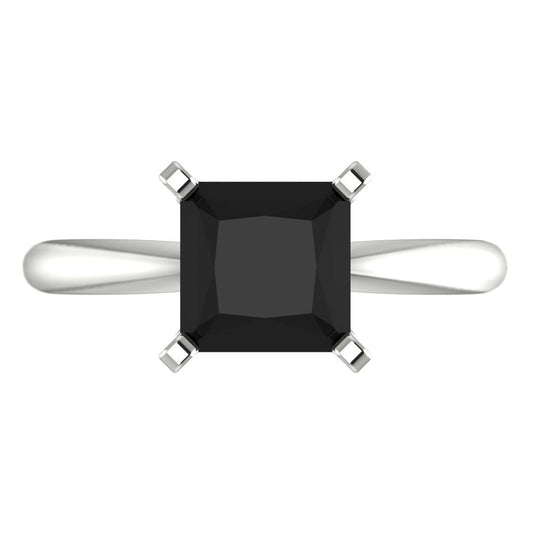 2 cttw Natural Onyx Solitaire  Engagement Ring - Solid White Gold (VVS1, Princess Cut,7.0mm)