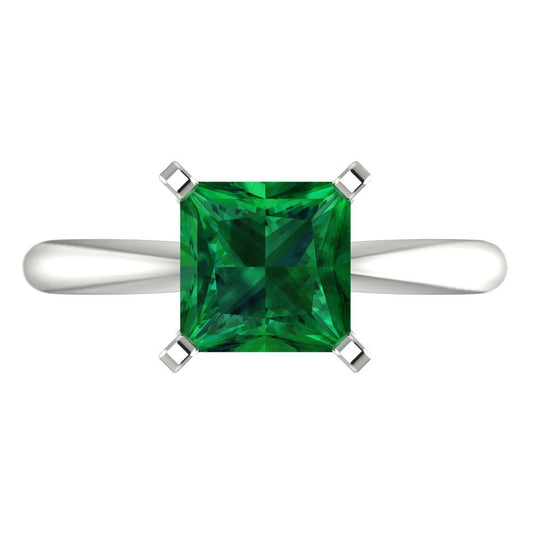 2 cttw Simulated Emerald Solitaire  Engagement Ring - Solid White Gold (VVS1, Princess Cut,7.0mm)