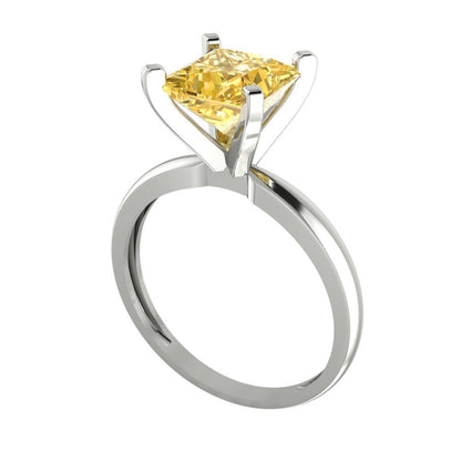 2 cttw Zirconia Simulated Yellow Diamond Solitaire  Engagement Ring - Solid Gold (VVS1, Princess Cut,7.0mm)
