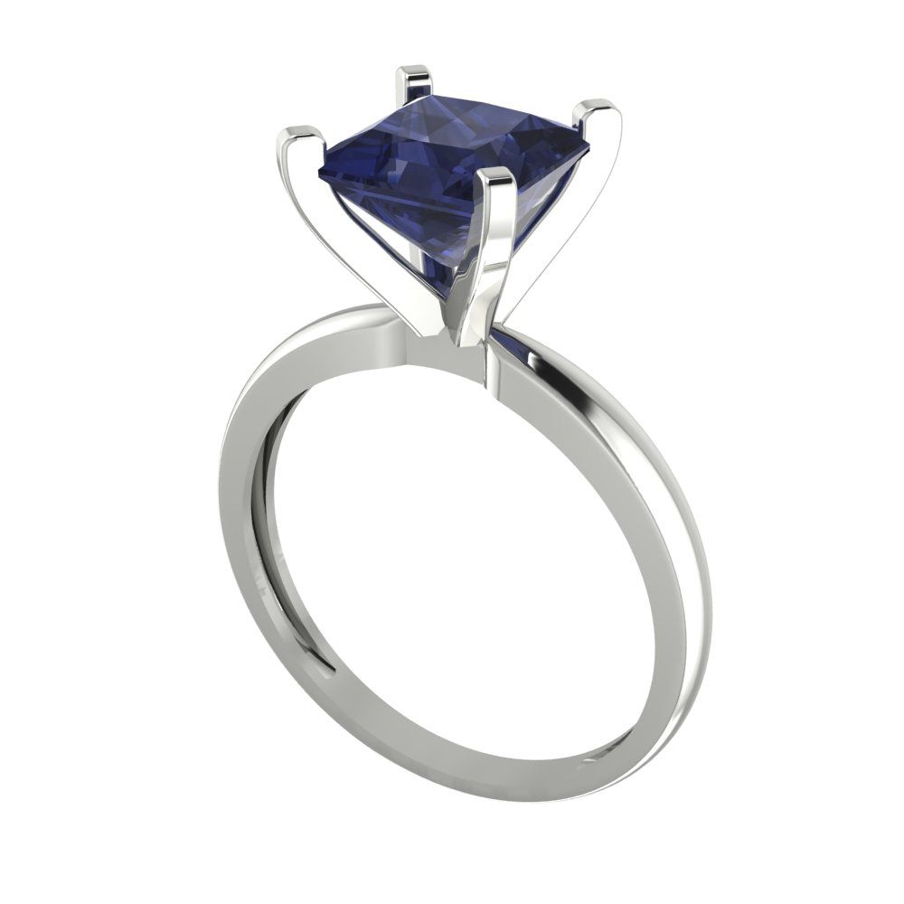 2 cttw Simulated Blue Sapphire Solitaire  Engagement Ring - Solid Gold (Princess Cut,7.0mm)
