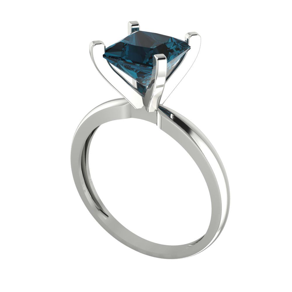 2 cttw Natural London Blue Topaz Solitaire  Engagement Ring - Solid Gold (Princess Cut,7.0mm)