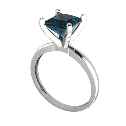 2 cttw Natural London Blue Topaz Solitaire  Engagement Ring - Solid Gold (Princess Cut,7.0mm)