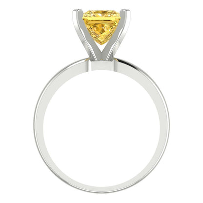 2 cttw Zirconia Simulated Yellow Diamond Solitaire  Engagement Ring - Solid Gold (VVS1, Princess Cut,7.0mm)