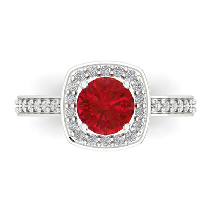 1.335 cttw Simulated Pink Tourmaline Solitaire with Zirconia Simulated Diamond Accents Engagement Ring - Solid Gold (Round Cut,6.5mm)