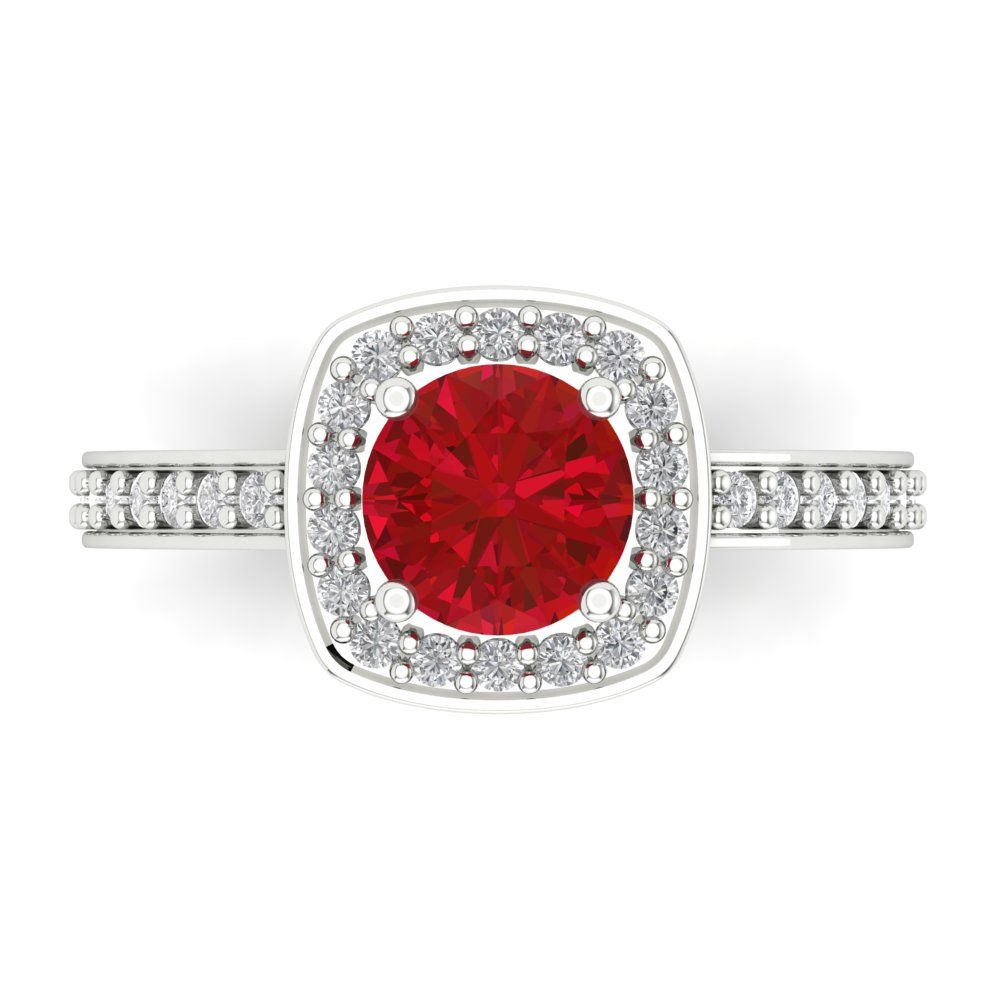 1.335 cttw Simulated Ruby Solitaire with Zirconia Simulated Diamond Accents Engagement Ring - Solid Gold (Round Cut,6.5mm)