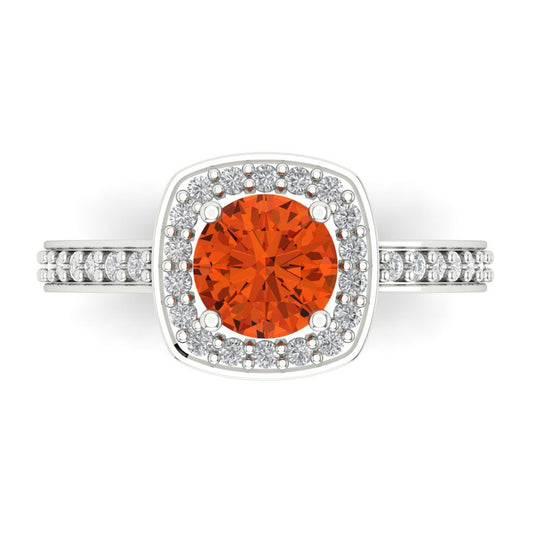 1.335 cttw Zirconia Simulated Red Diamond Solitaire with Zirconia Simulated Diamond Accents Engagement Ring - Solid White Gold (VVS1, Round Cut,6.5mm)