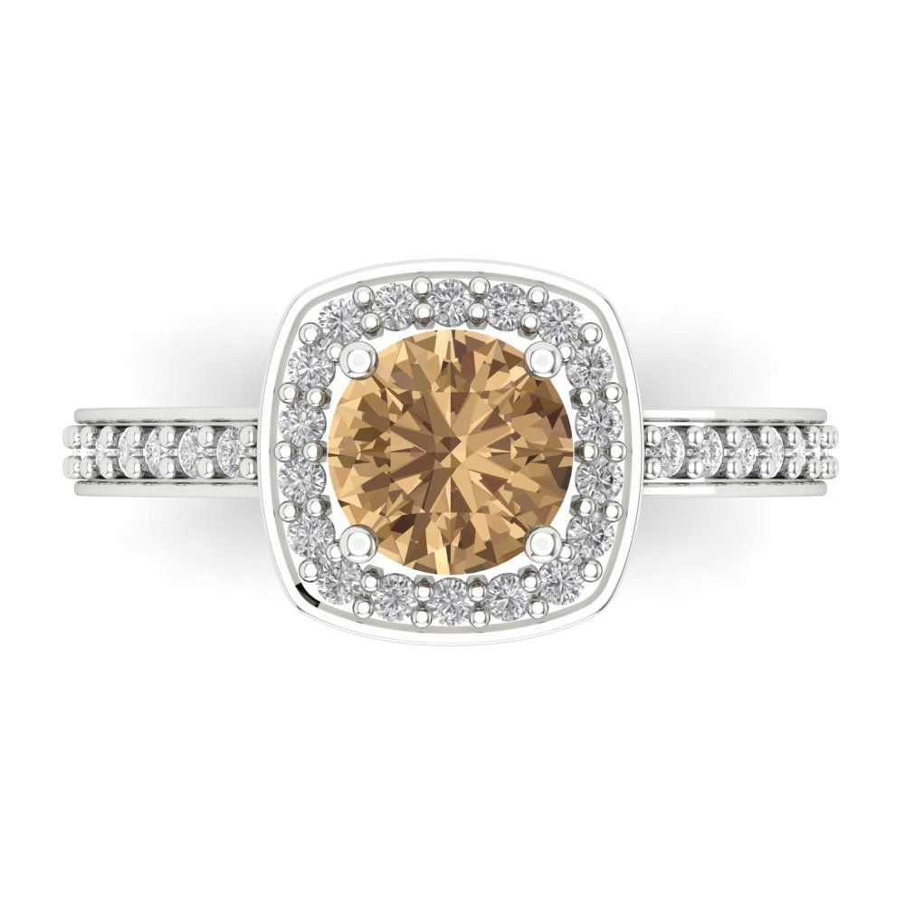 1.335 cttw Zirconia Simulated Champagne Diamond Solitaire with Zirconia Simulated Diamond Accents Engagement Ring - Solid Gold (VVS1, Round Cut,6.5mm)