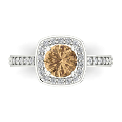 1.335 cttw Zirconia Simulated Champagne Diamond Solitaire with Zirconia Simulated Diamond Accents Engagement Ring - Solid Gold (VVS1, Round Cut,6.5mm)