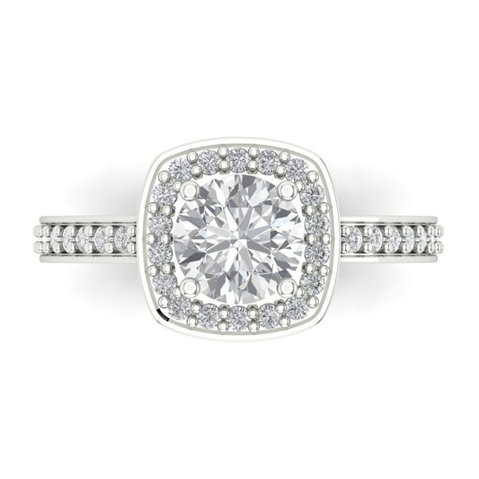 1.335 cttw Moissanite Solitaire with Zirconia Simulated Diamond Accents Engagement Ring - Solid White Gold (VVS1, Round Cut,6.5mm)