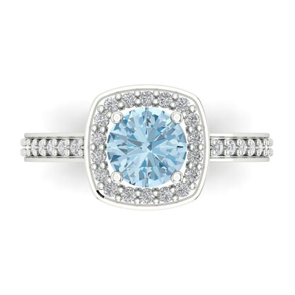 1.335 cttw Zirconia Simulated Blue Diamond Solitaire with Zirconia Simulated Diamond Accents Engagement Ring - Solid Gold (VVS1, Round Cut,6.5mm)