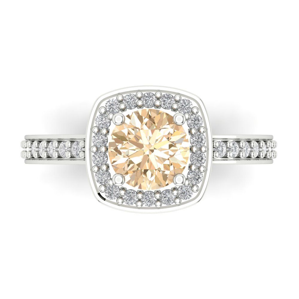 1.335 cttw Natural Morganite Solitaire with Zirconia Simulated Diamond Accents Engagement Ring - Solid Gold (Round Cut,6.5mm)