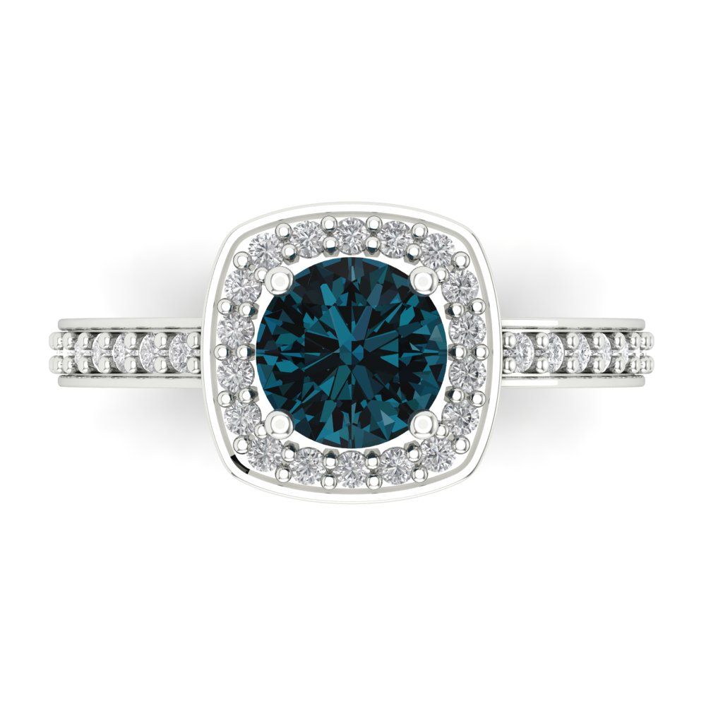 1.335 cttw Natural London Blue Topaz Solitaire with Zirconia Simulated Diamond Accents Engagement Ring - Solid Gold (Round Cut,6.5mm)