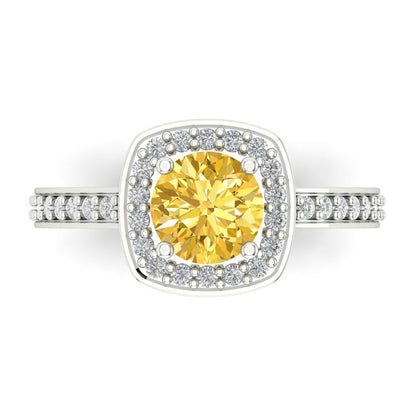 1.335 cttw Natural Citrine Solitaire with Zirconia Simulated Diamond Accents Engagement Ring - Solid Gold (Round Cut,6.5mm)