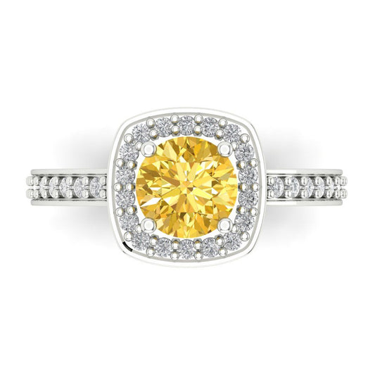 1.335 cttw Natural Citrine Solitaire with Zirconia Simulated Diamond Accents Engagement Ring - Solid White Gold (VVS1, Round Cut,6.5mm)