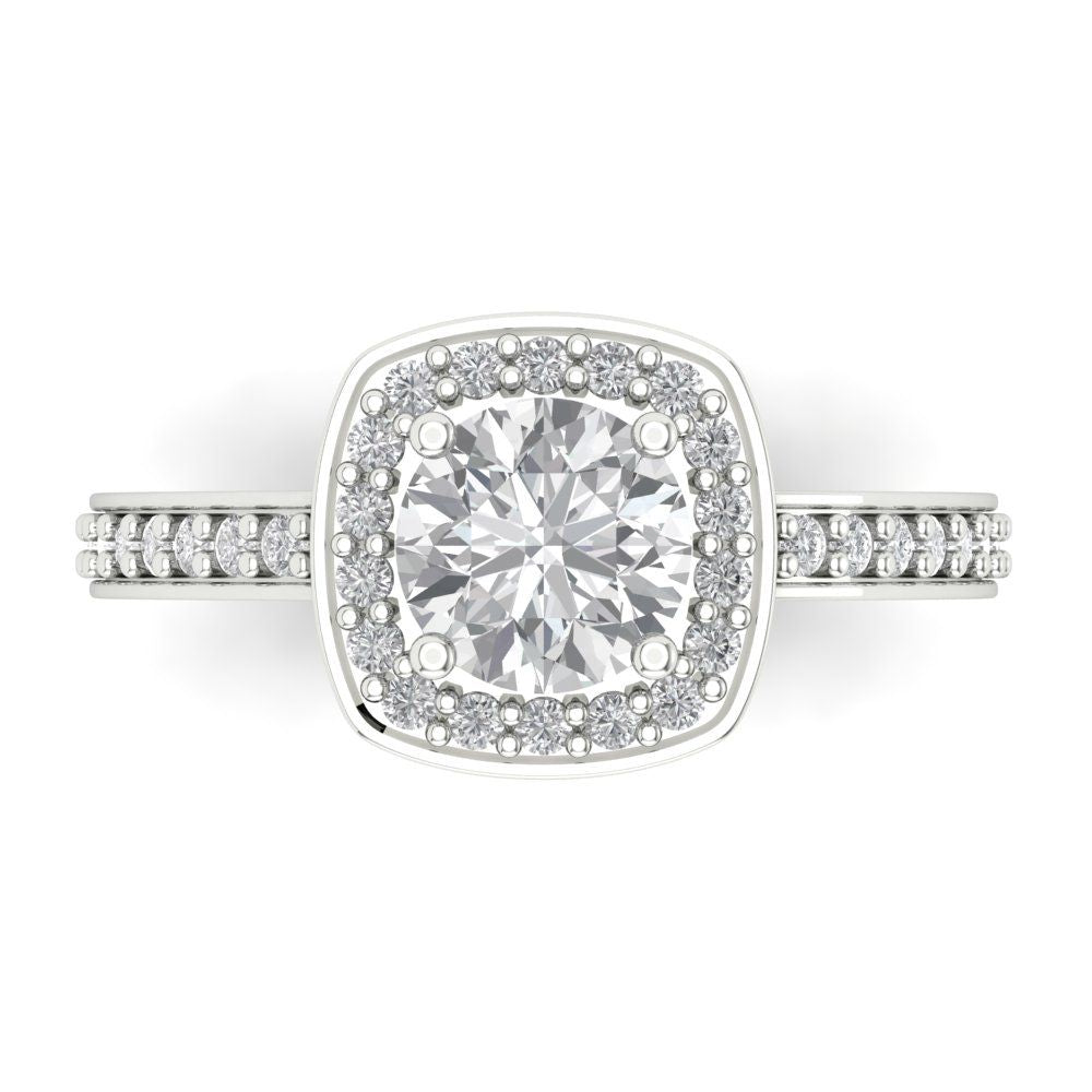 1.335 cttw White Sapphire Solitaire with Zirconia Simulated Diamond Accents Engagement Ring - Solid Gold (Round Cut,6.5mm)
